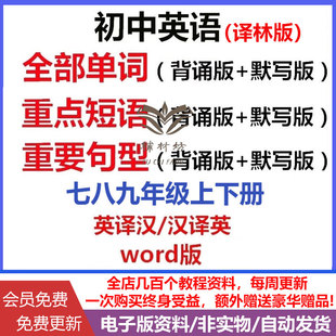 2026春牛津译林版初中英语词组短语固定搭配单词句型背诵默写电子版七八九年级上下册初一初二初三英语单词汇总表