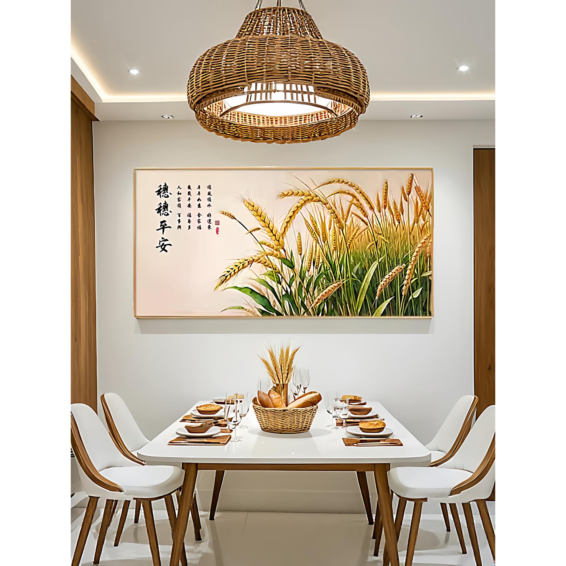 餐厅装饰画现代简约饭厅挂画穗穗平安夕厅厨房背景轻奢大气墙壁画
