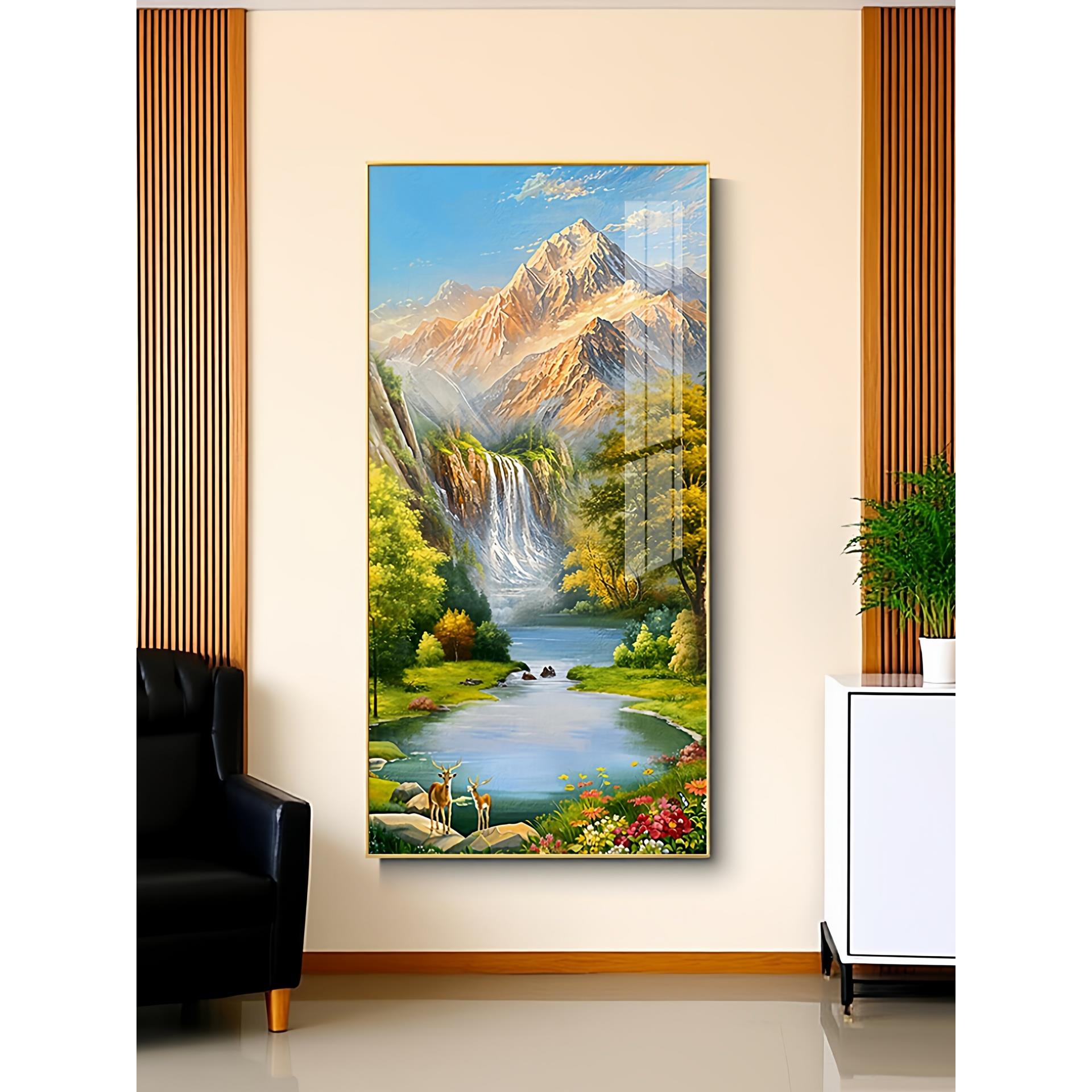 入户玄关装饰画正对门走廊过道挂画轻奢高级感风景手绘油画山水画