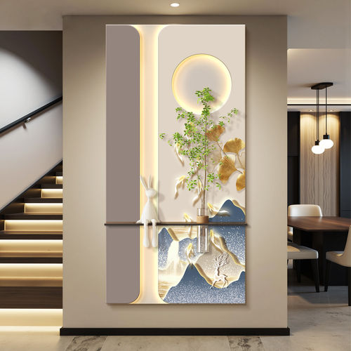 九鱼图led灯轻奢入户玄关装饰画走廊过道挂画壁画高级感现代简约