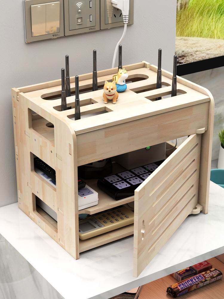 实木路由器收纳盒壁挂wifi机顶盒墙上置物架猫插排电插线板放置架