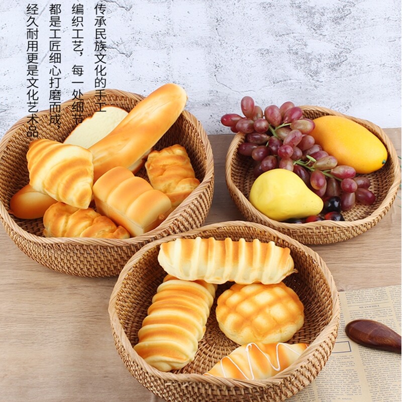 炸物小竹篮越南藤编水果篮草编织圆形大收纳盘手工编制干果盆客厅