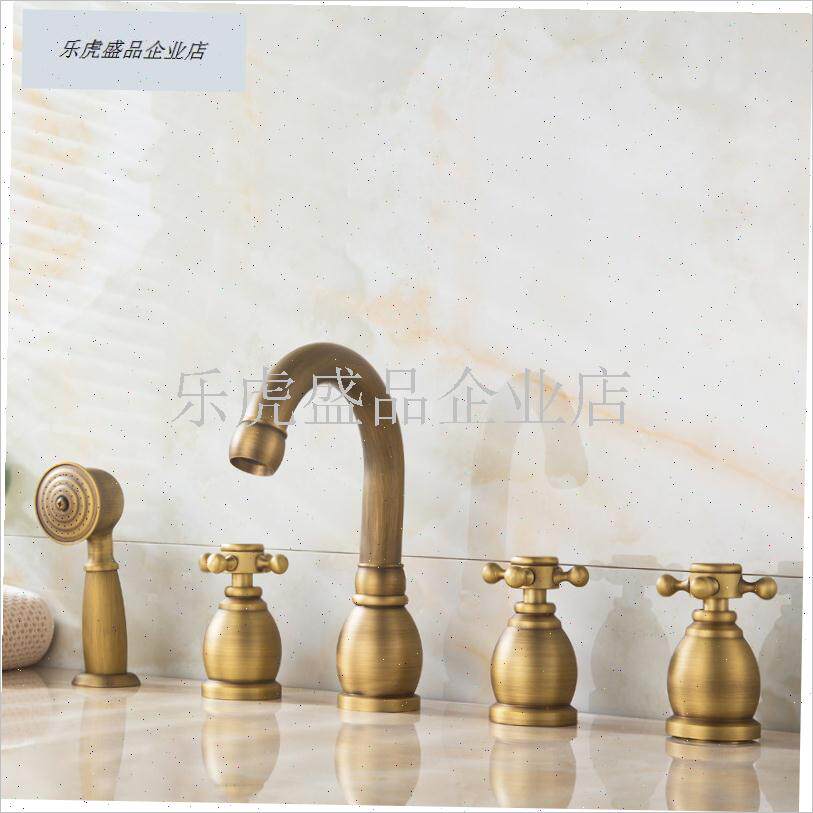 欧式全铜浴室柜三孔水龙头v冷热水阀三件套分体式开关浴缸配件大.