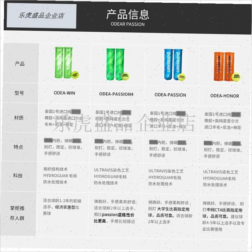 新款Odear网球Passion比赛用球高弹耐打气压U足4粒装WIN整.