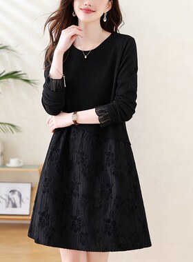 2026春季新款女装黑色轻奢高级感蕾丝连衣裙中长款打底裙高端裙子