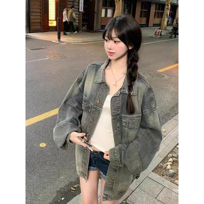 美式覆古牛仔外套女春秋2