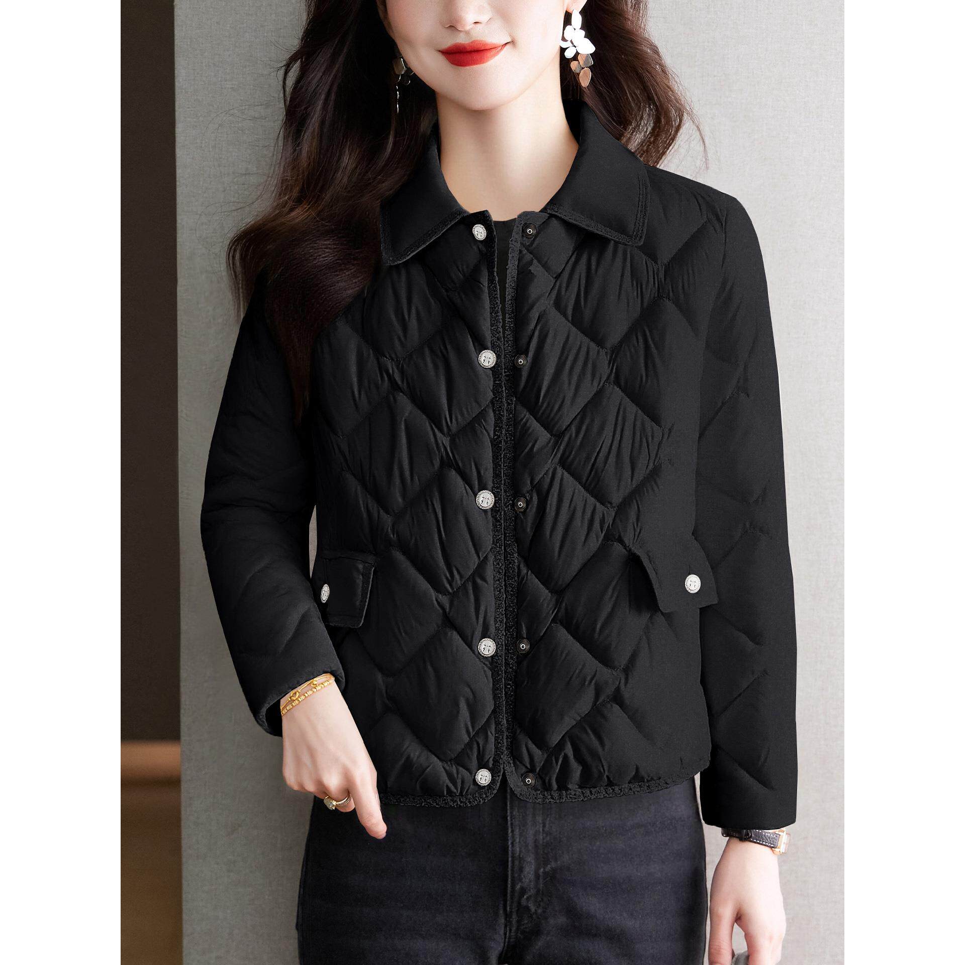 JOYIASS时尚菱格翻领轻薄服短外套女士秋冬小格子百搭减龄保暖衣