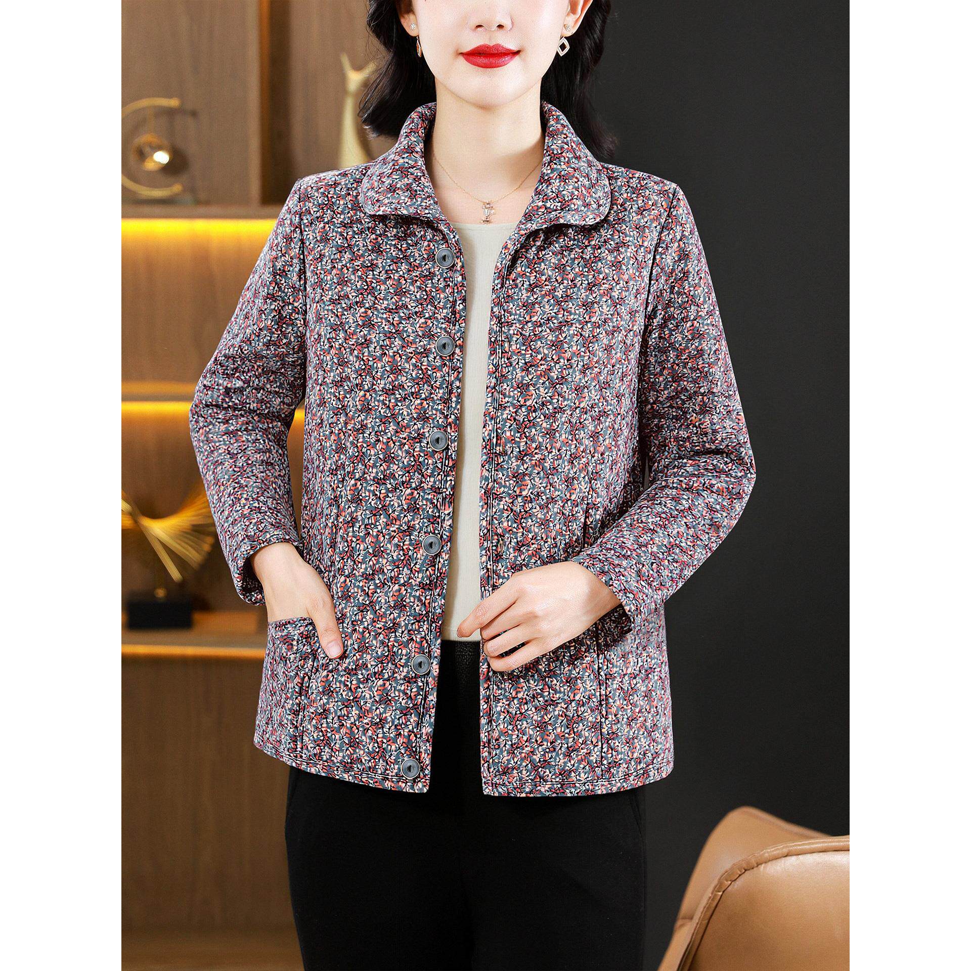 JOYIASS磨毛加厚保暖衣外套女士秋冬中老年居家服高档洋气妈妈碎