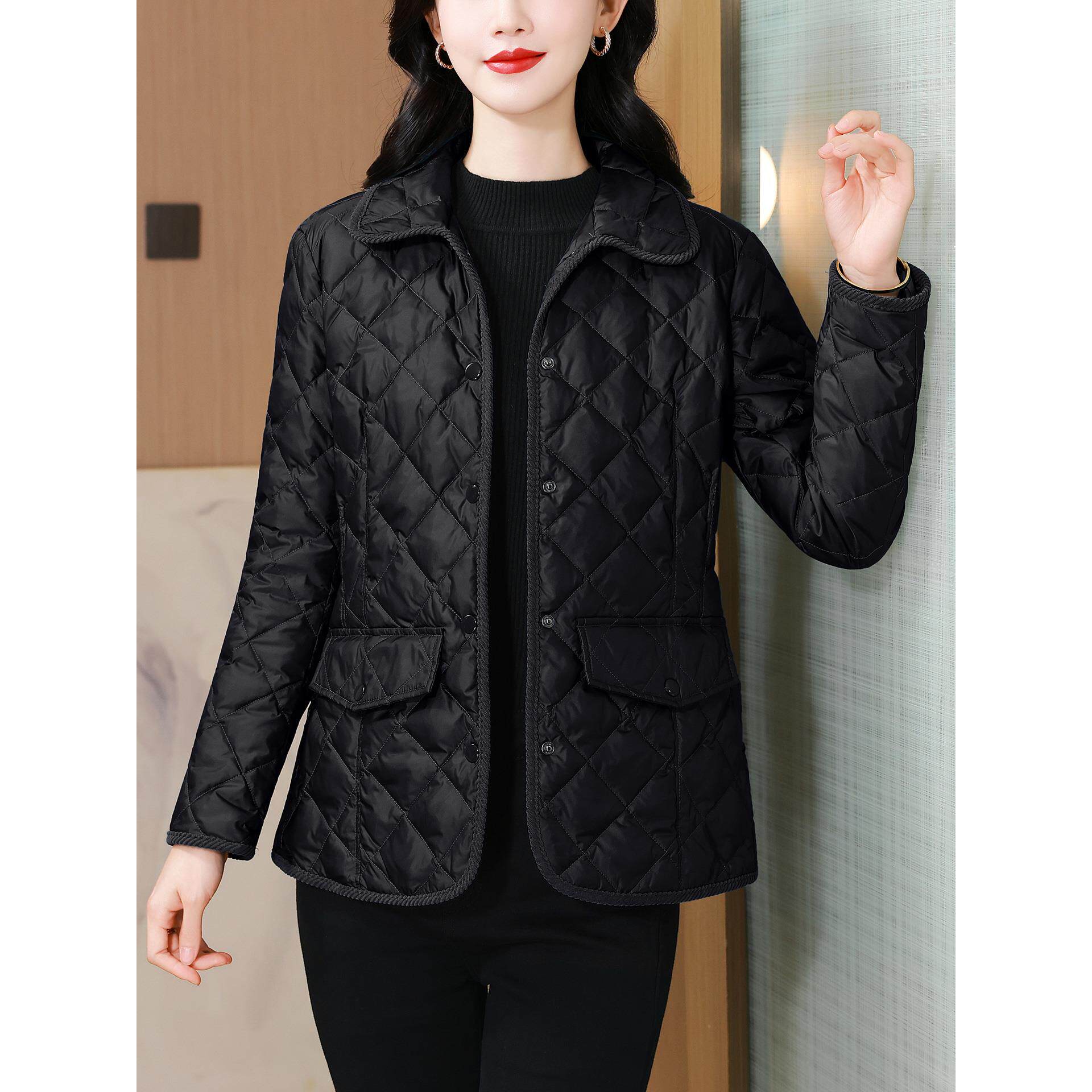 JOYIASS时尚菱格轻薄服短外套女冬装夹加厚保暖中年妈妈洋气衣