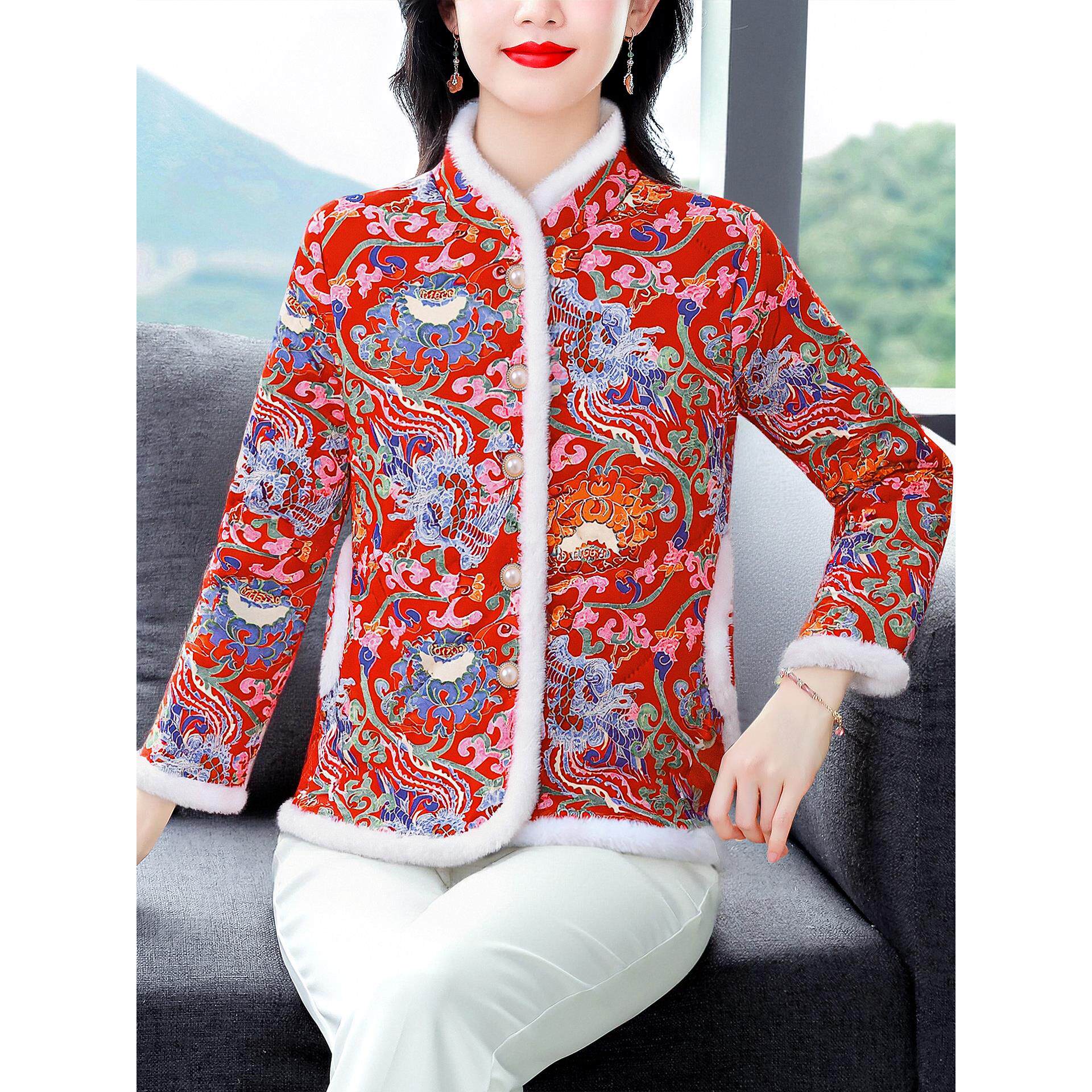 JOYIASS时尚大花衣外套女士秋冬新款加绒加厚保暖服减龄洋气妈妈