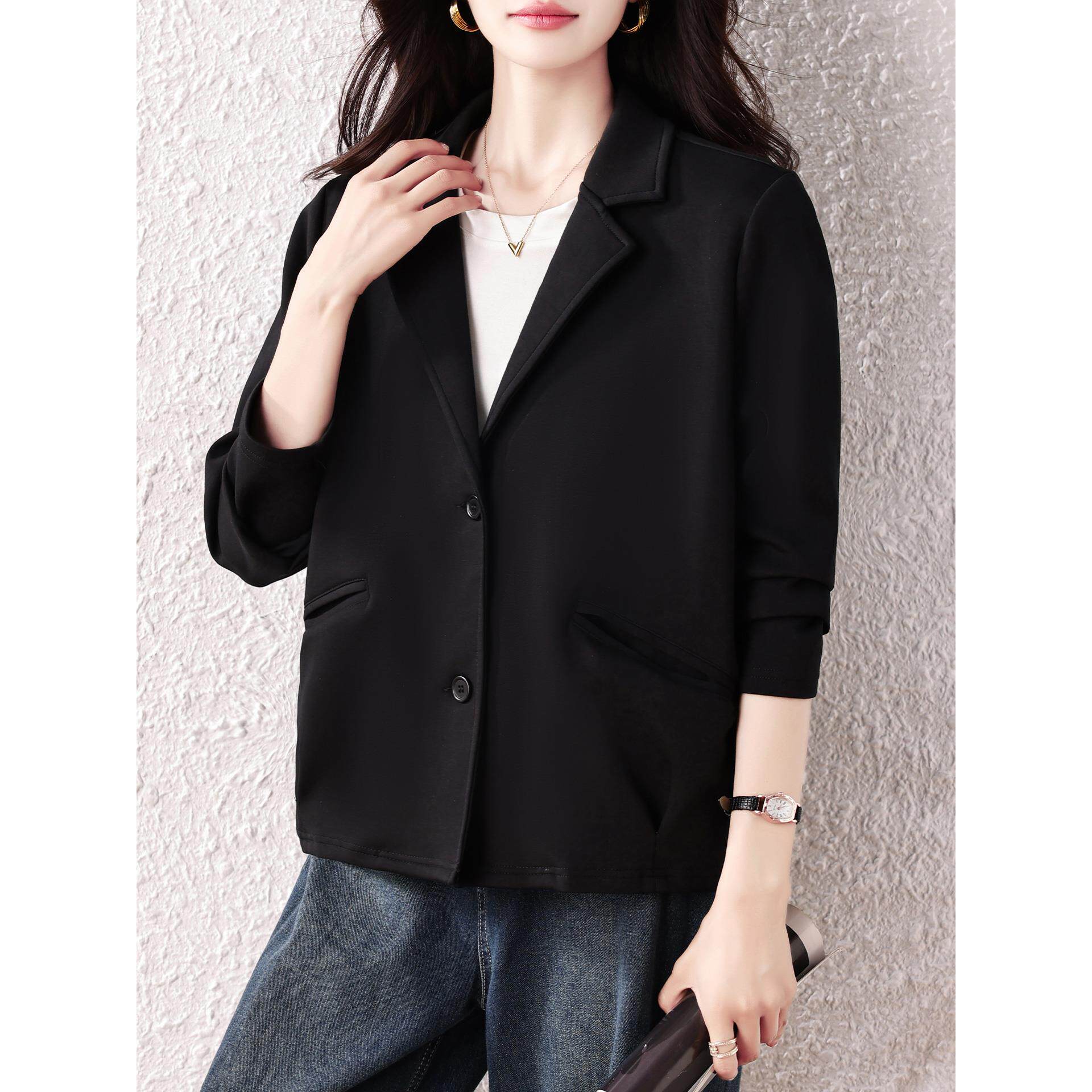 JOYIASS覆古时尚休闲长袖西装短外套女士秋装新款大码宽松减龄高