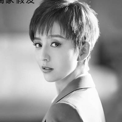瑞家假发女短发蓬松自然真人发丝真发网红圆脸假发套帅气中性造型
