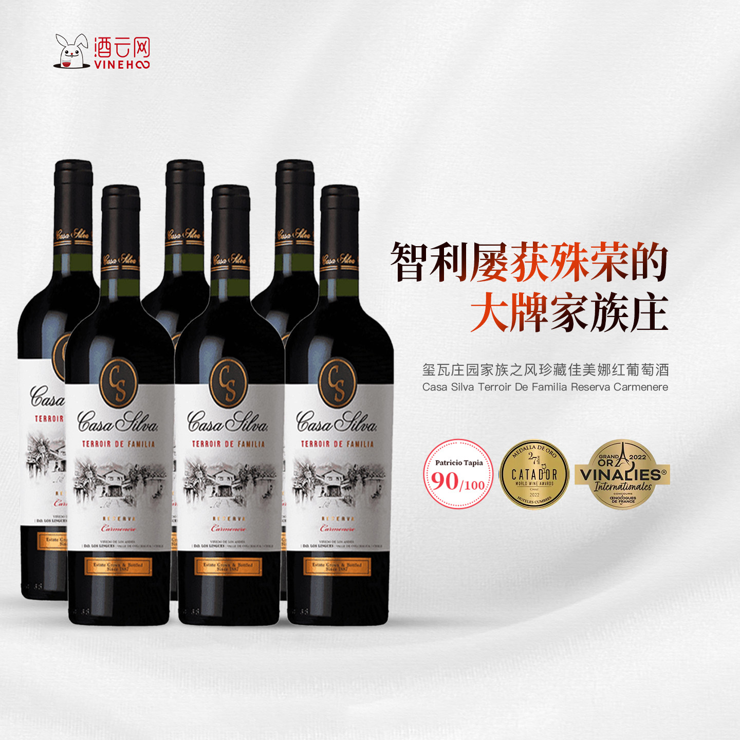 智利白银庄金奖珍藏卡曼尼 玺瓦庄园家族之风珍藏佳美娜干红