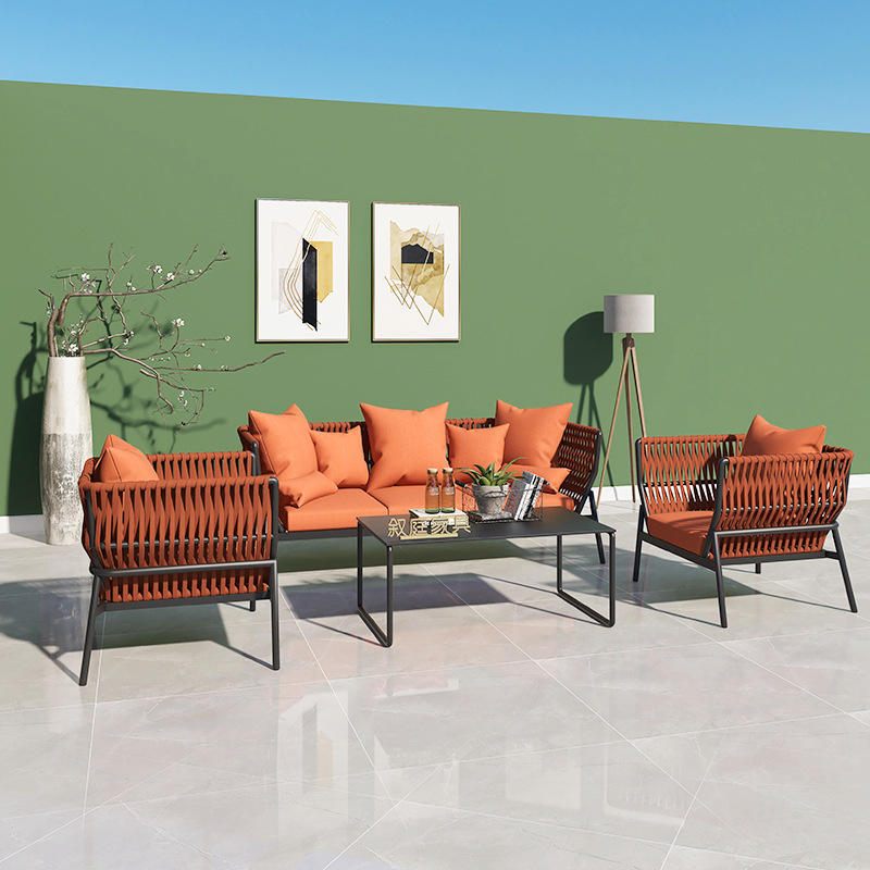 北欧户外景区休闲藤编桌椅茶几三件套庭院花园样板房现代简约家具