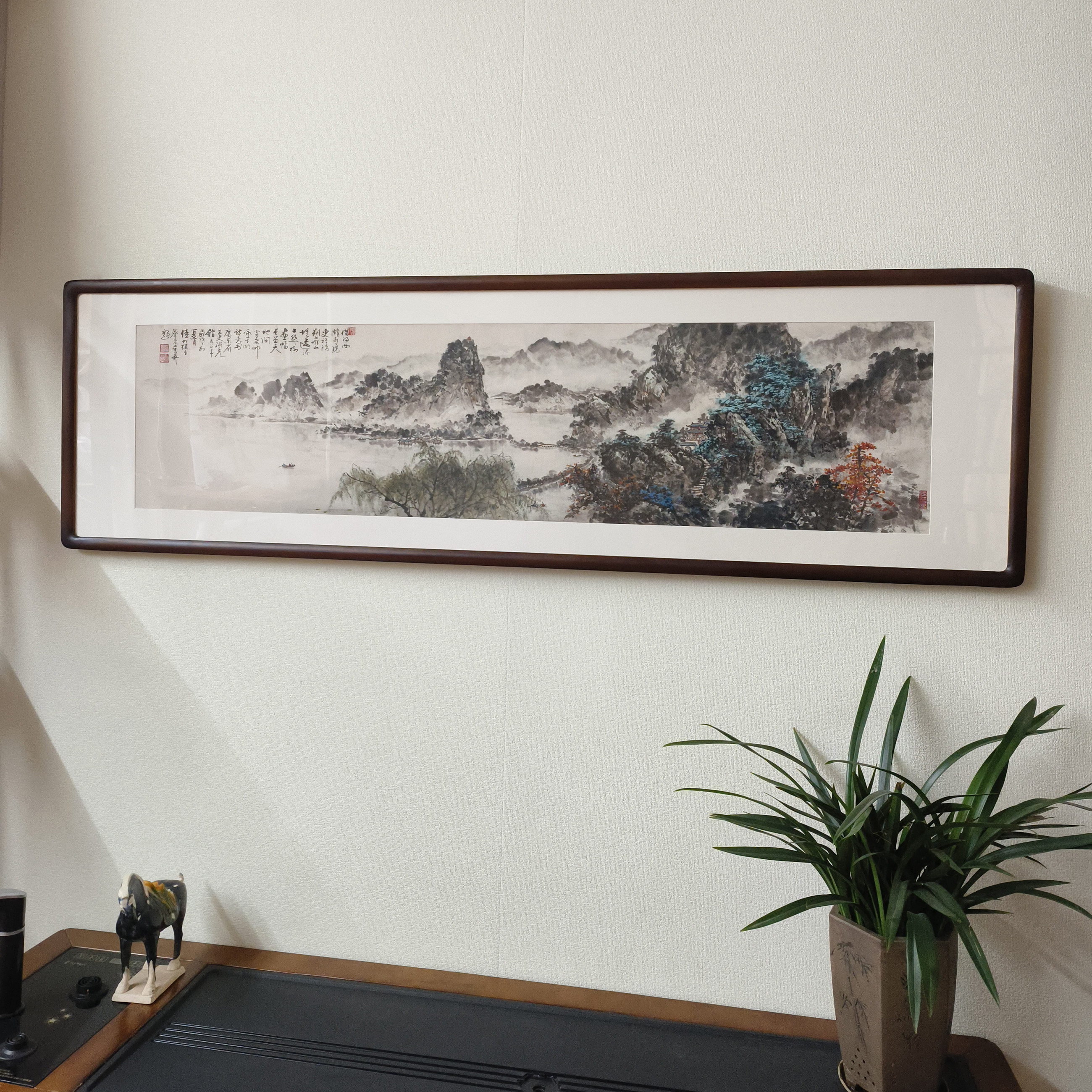 借问西湖国画山水画已装裱实木框画新中式客厅装饰画书房茶室挂画
