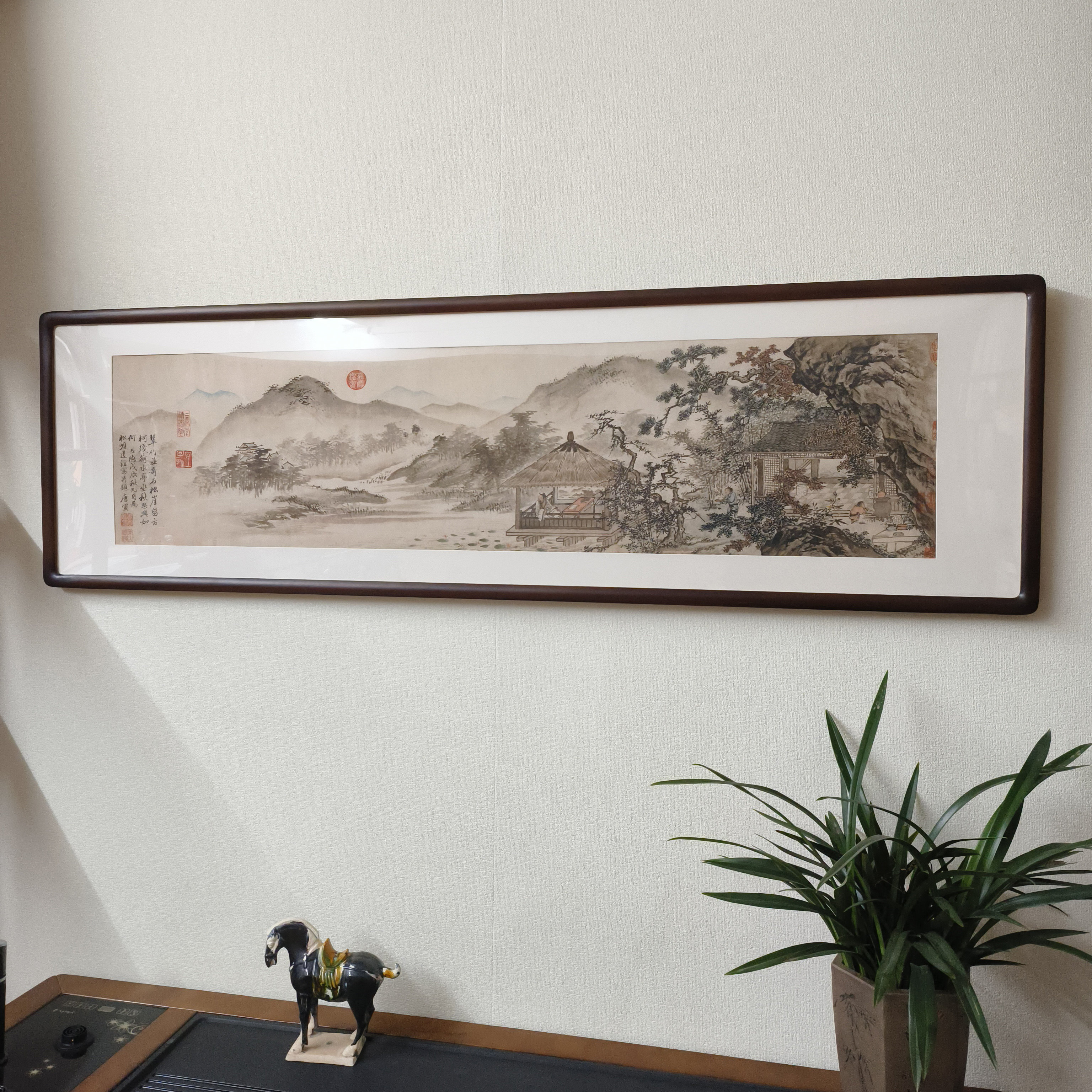 唐寅山水画中古风挂画新中式客厅沙发背景墙装饰画办公室书房壁画