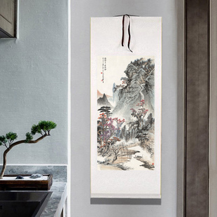 名家山水挂画郑昶红树青山好放船卷轴字画客厅竖版装饰画风景壁画