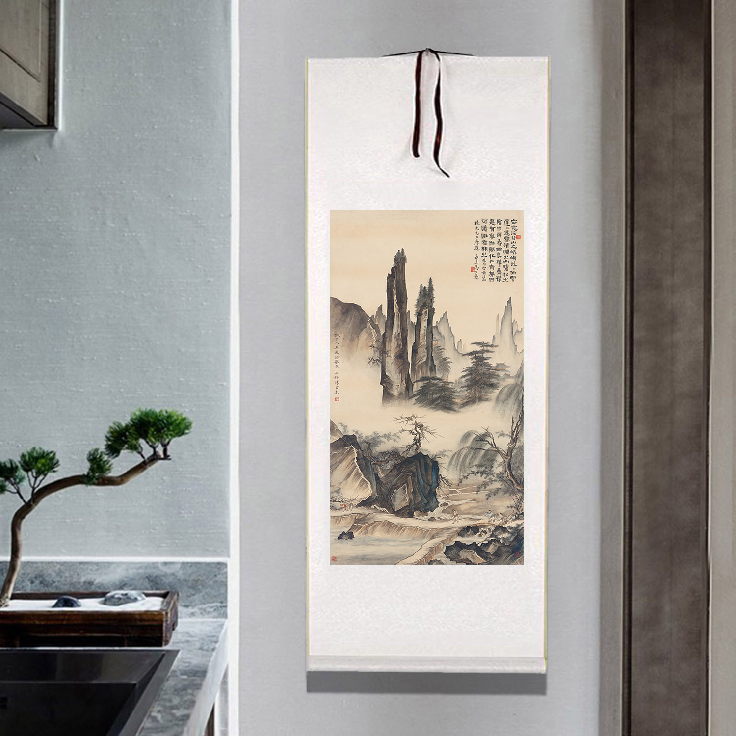名家山水画陈少梅踏歌图卷轴字画客厅玄关装饰画茶室书房复古挂画