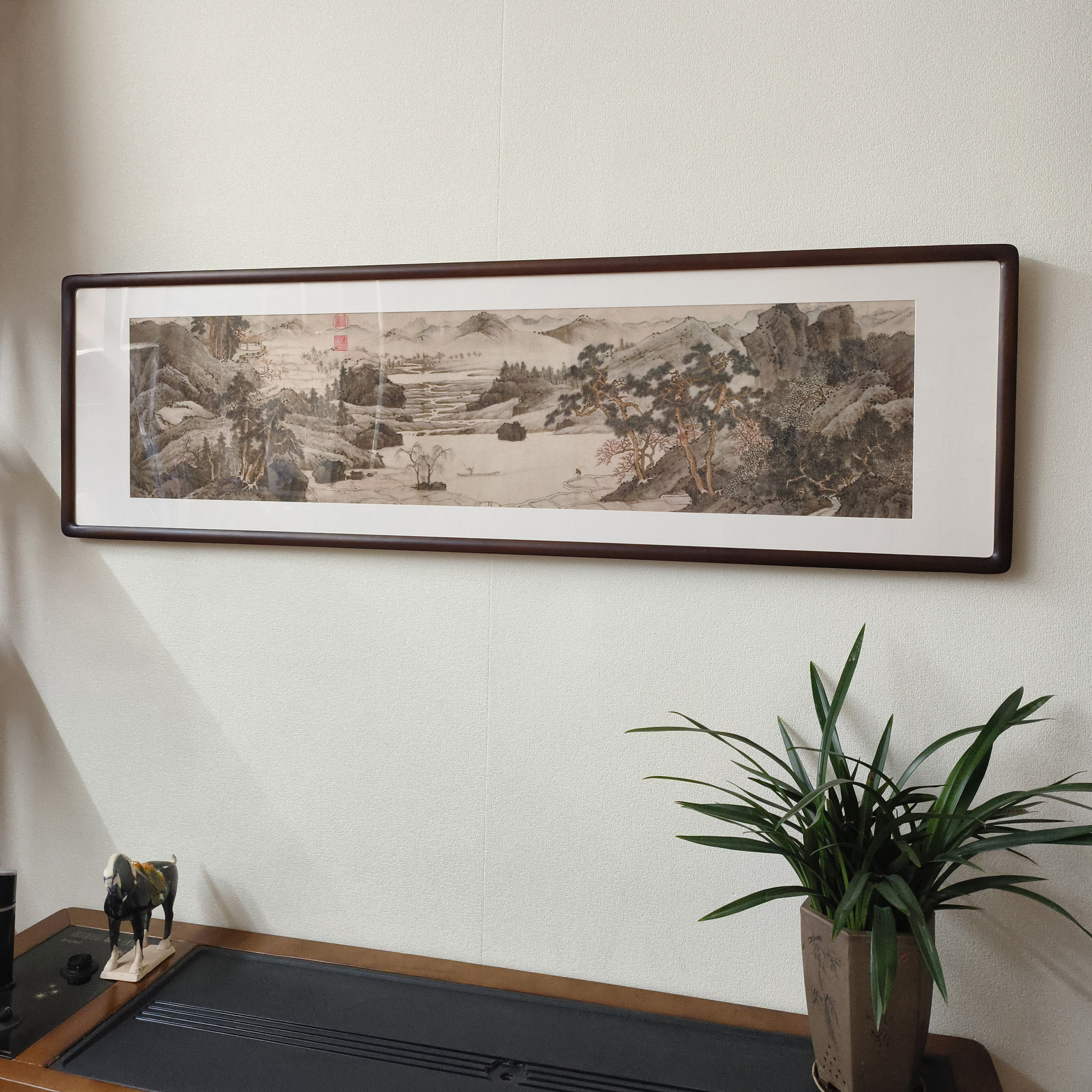 国画山水画文征明桃源问津图新中式客厅背景墙装饰画仿古实木框画