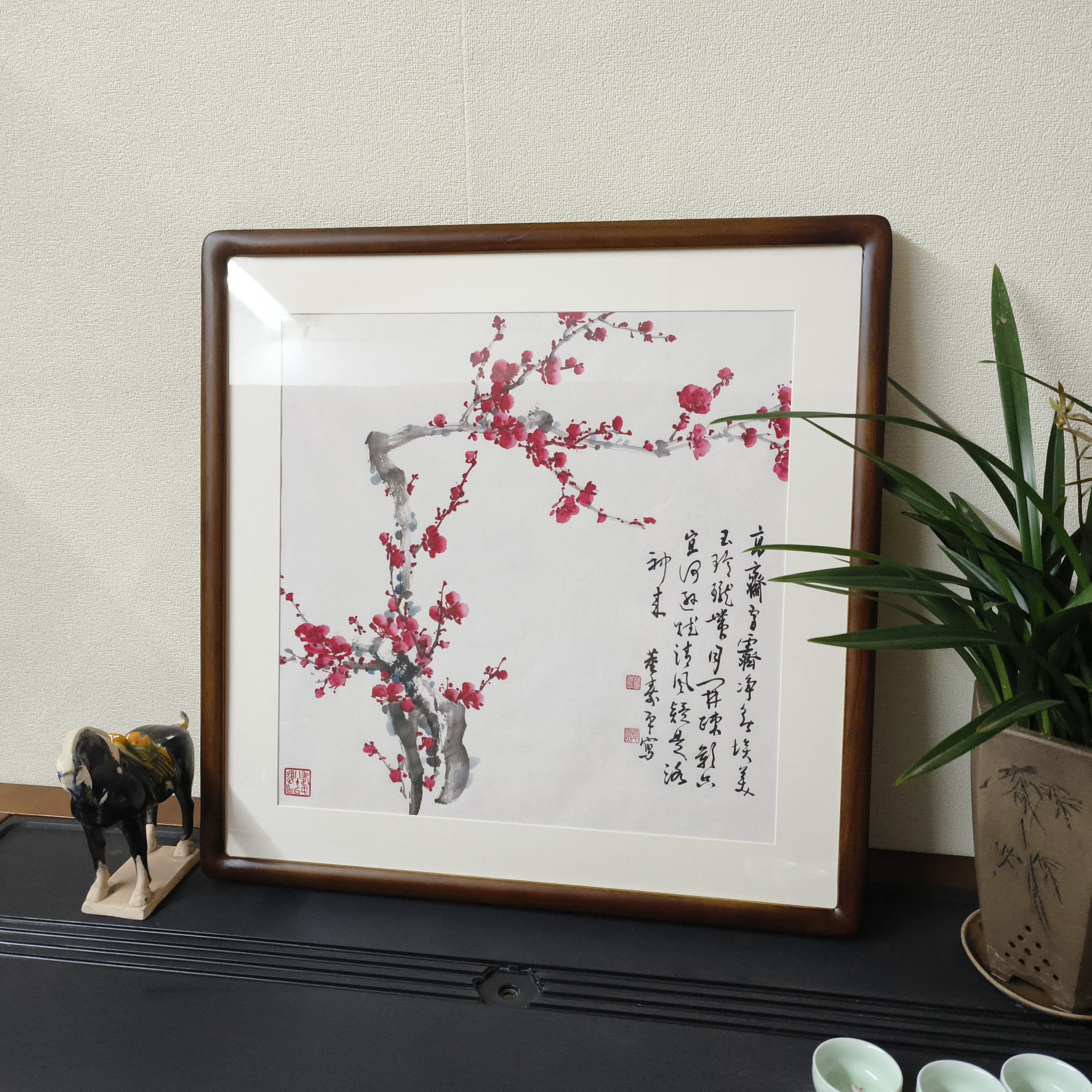 梅花图挂画董寿平国画水墨画斗方字画新中式装饰画客厅办公室壁画