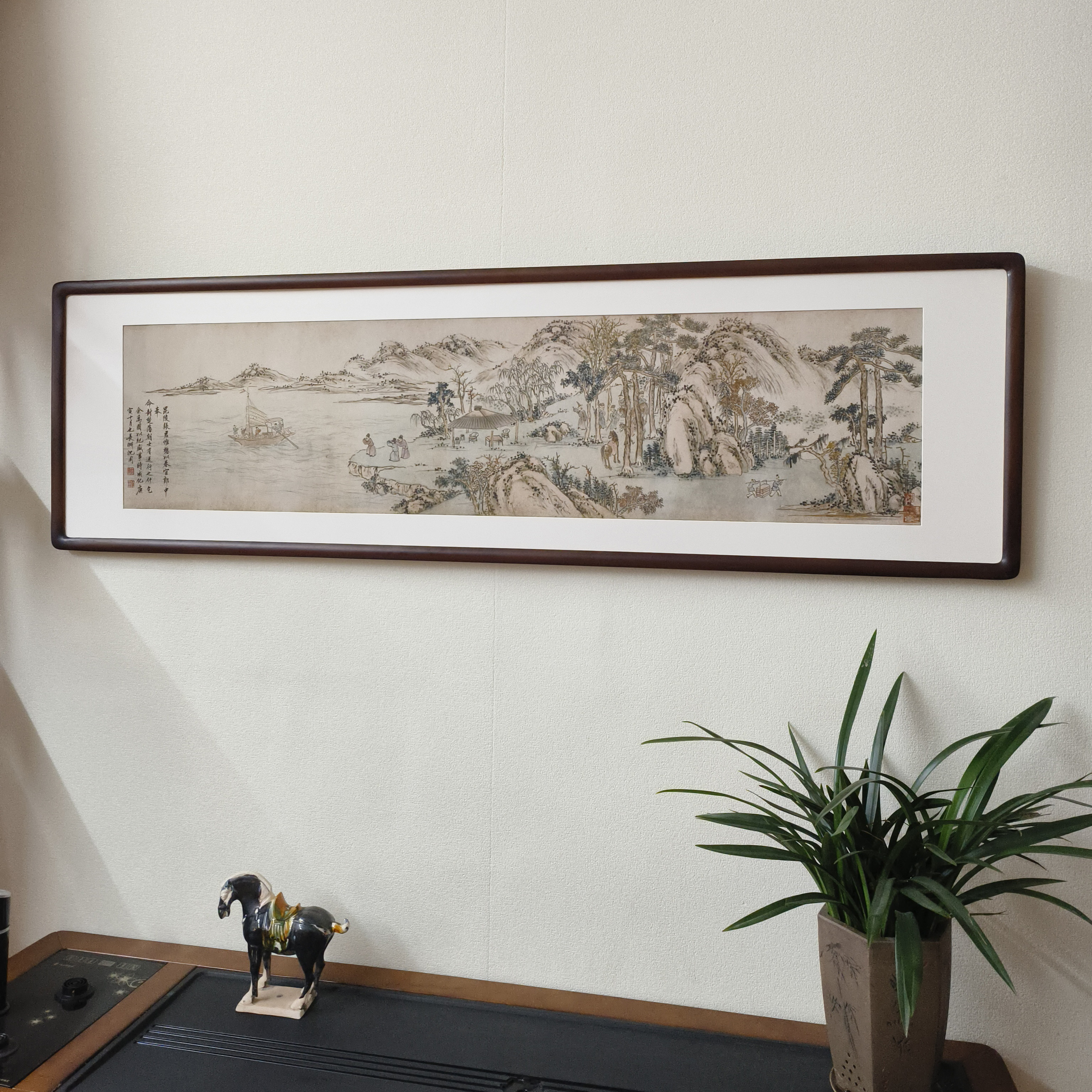 沈周送别图横版山水画新中式挂画客厅茶室沙发背景墙中古风装饰画