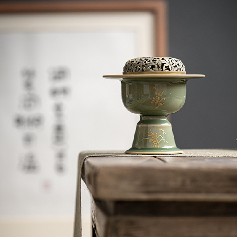 中式青瓷纯铜香炉盘香炉安神香熏