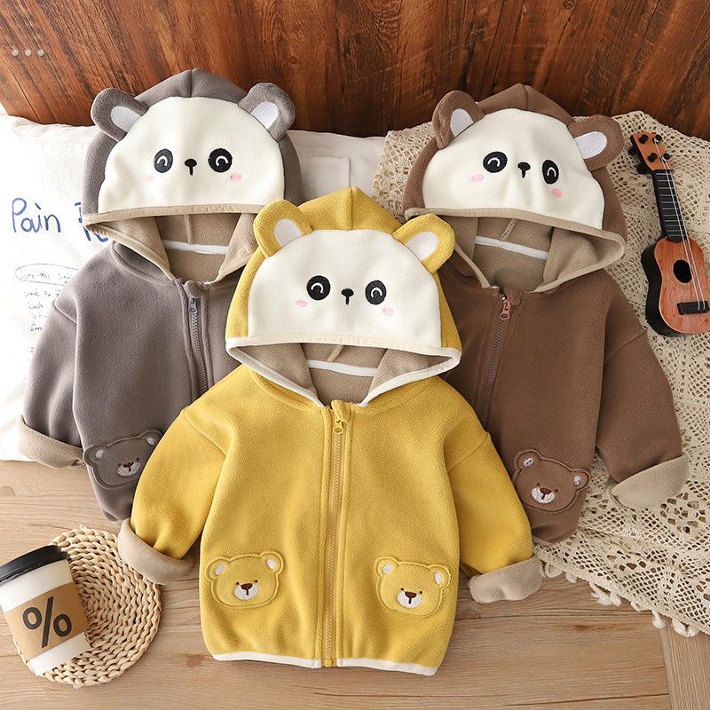 宝宝秋冬季外套男童奥粒绒连帽卫衣女童加绒保暖上衣洋气婴儿冬装