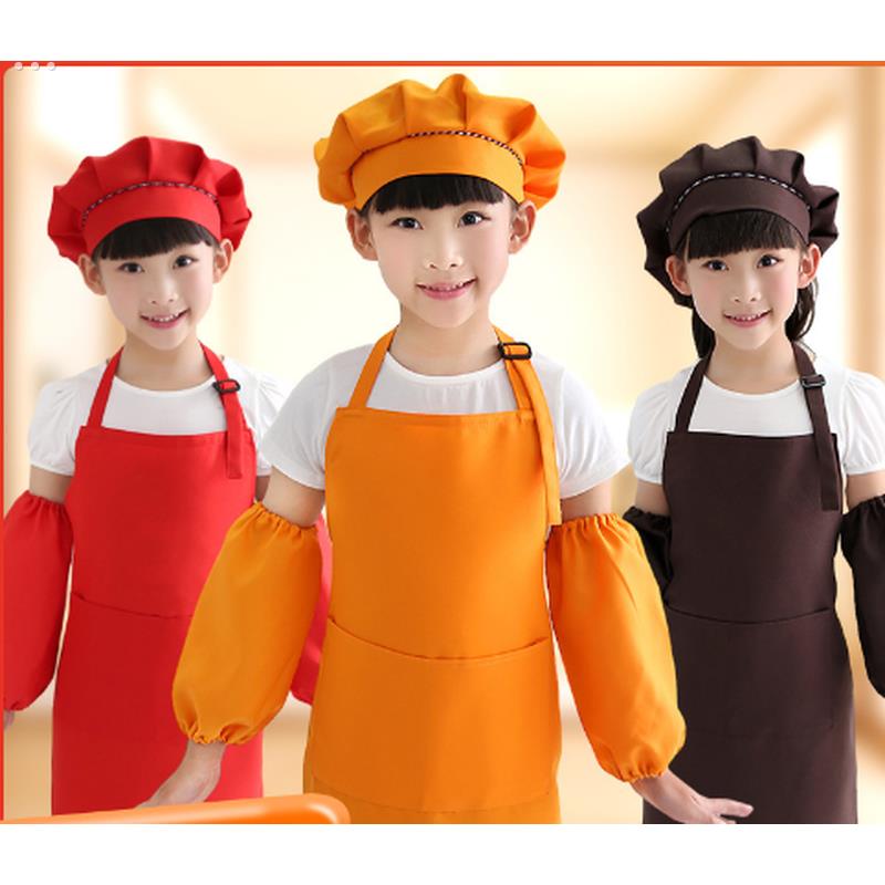 儿童厨师帽和围裙男女罩衣表演韩版手工涤棉套装烘焙厨房衣服演出