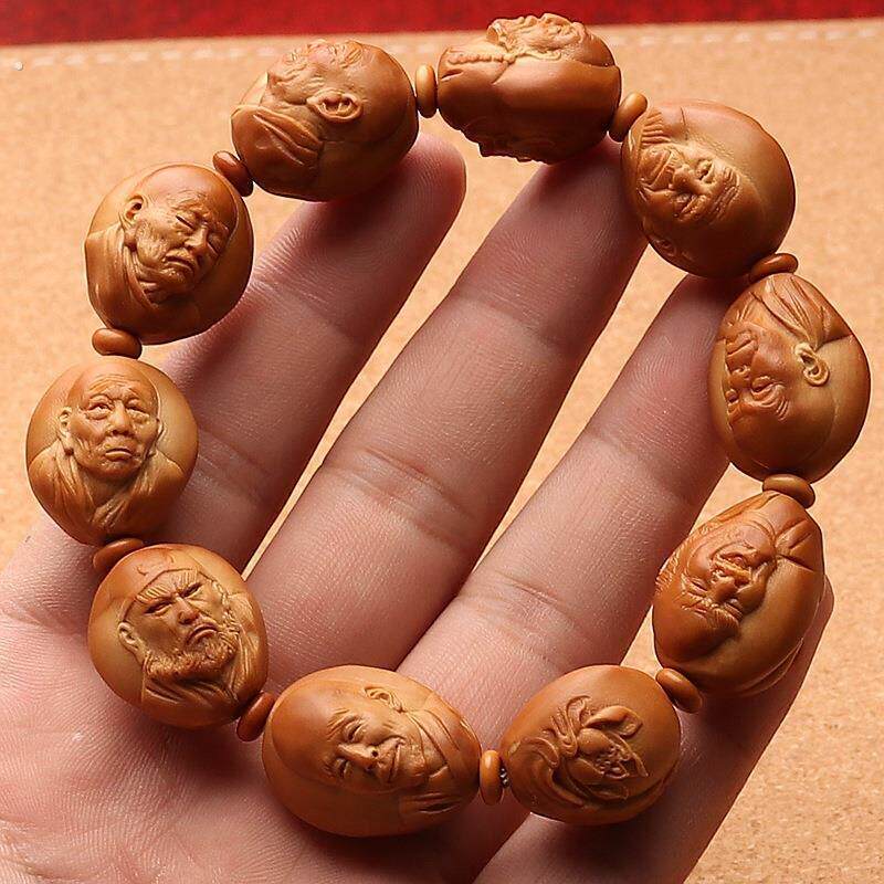 十八罗汉手串三疯18尊者文玩精工橄榄核雕刻罗汉手錬橄榄胡雕写实