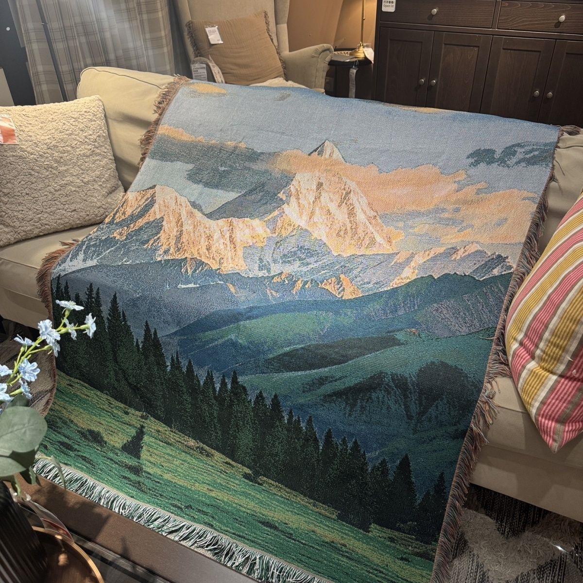 贡嘎雪山盖毯风景装饰画露营挂毯墙面治愈单人沙发毯子午睡毯壁画