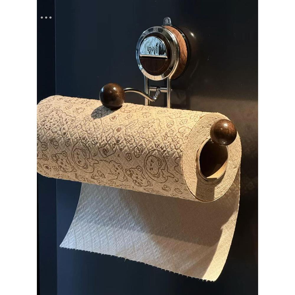 纸巾架，吸盘，壁挂，无打孔厨房家用卷纸，保鲜膜，储物架，木制