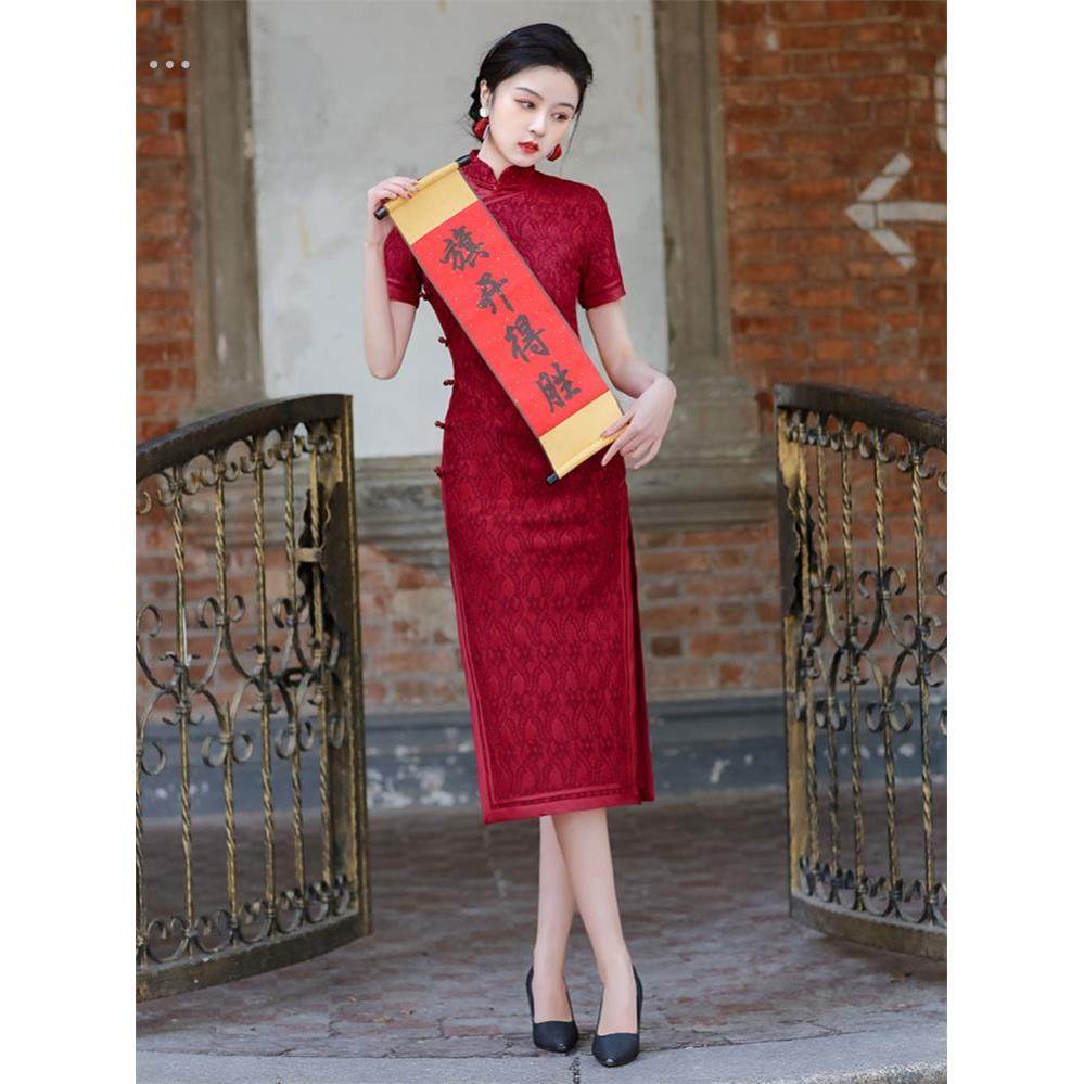 高考妈妈穿的旗袍新款2023送考专属衣服中考孩子家长红色旗开 得