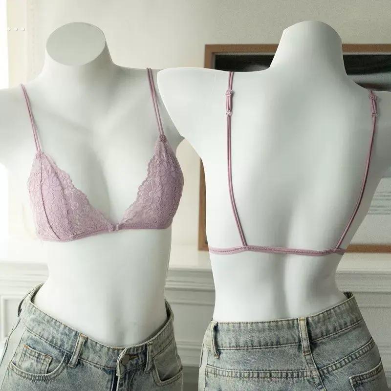 纯欲法式前扣蕾丝三角杯内衣女无钢圈上托夏季超薄细肩带美背文胸