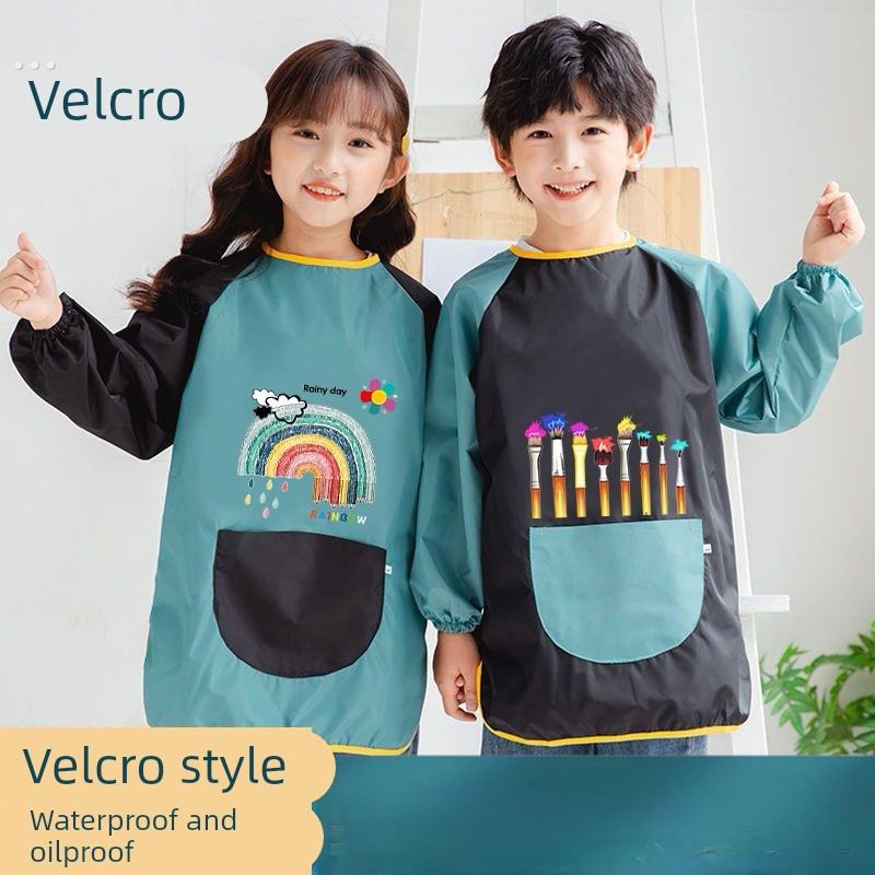 陶艺衣服书法练毛笔字油画小朋友男孩围裙女儿童画画专用防水罩衣