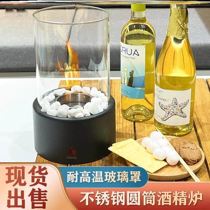 酒精壁炉温暖取暖器真火法式浪漫火光小型酒精灯室内桌面装饰圆形