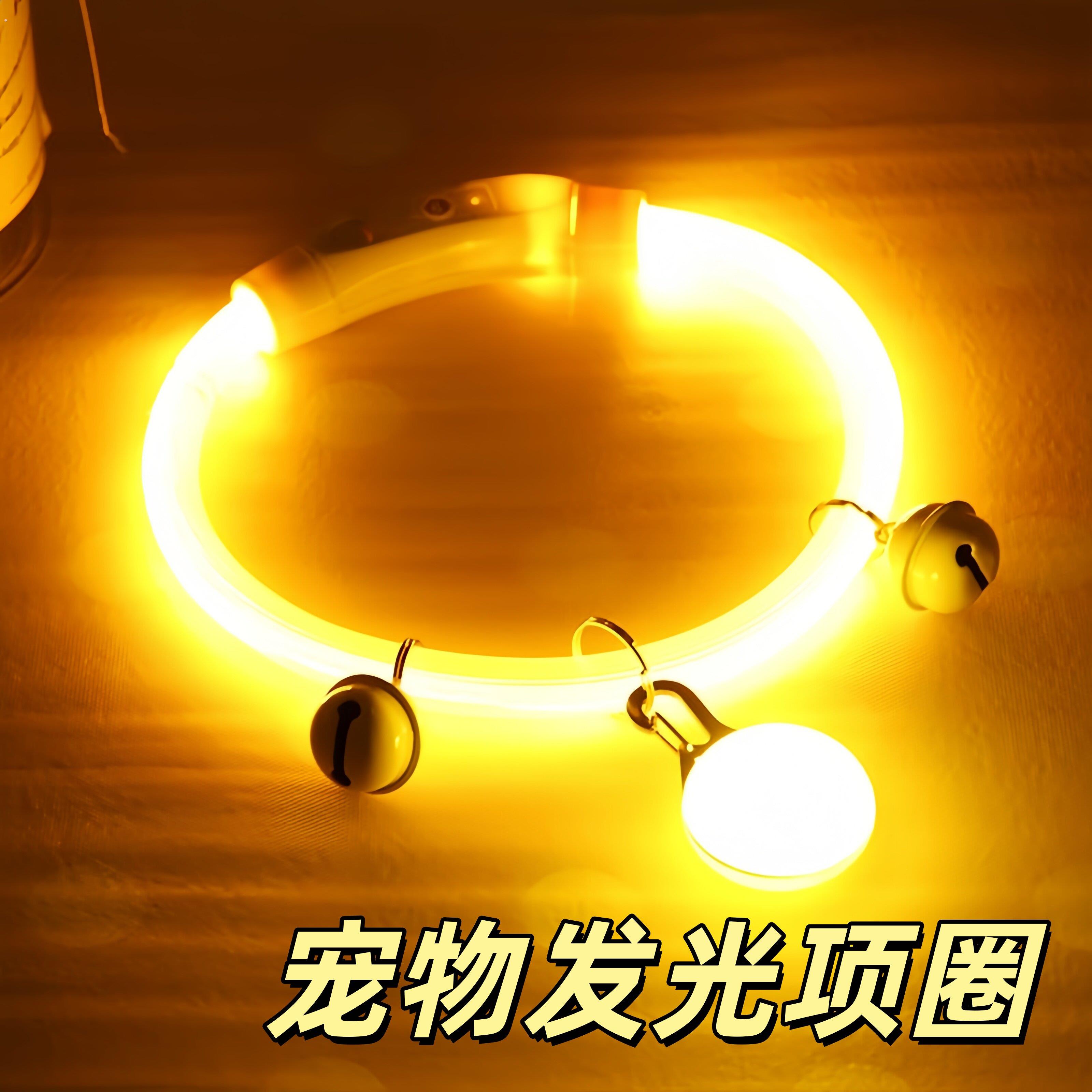 狗狗发光狗项圈 宠物夜光遛狗灯颈圈 夜间发亮反光可充电狗圈脖圈