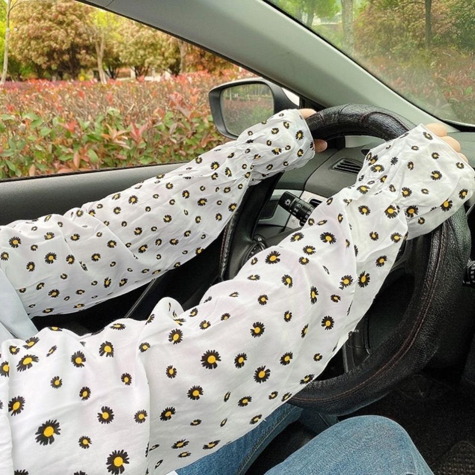 人造棉套袖护手加长纯白绵绸防晒袖套女宽松大码纯棉夏季骑行长款