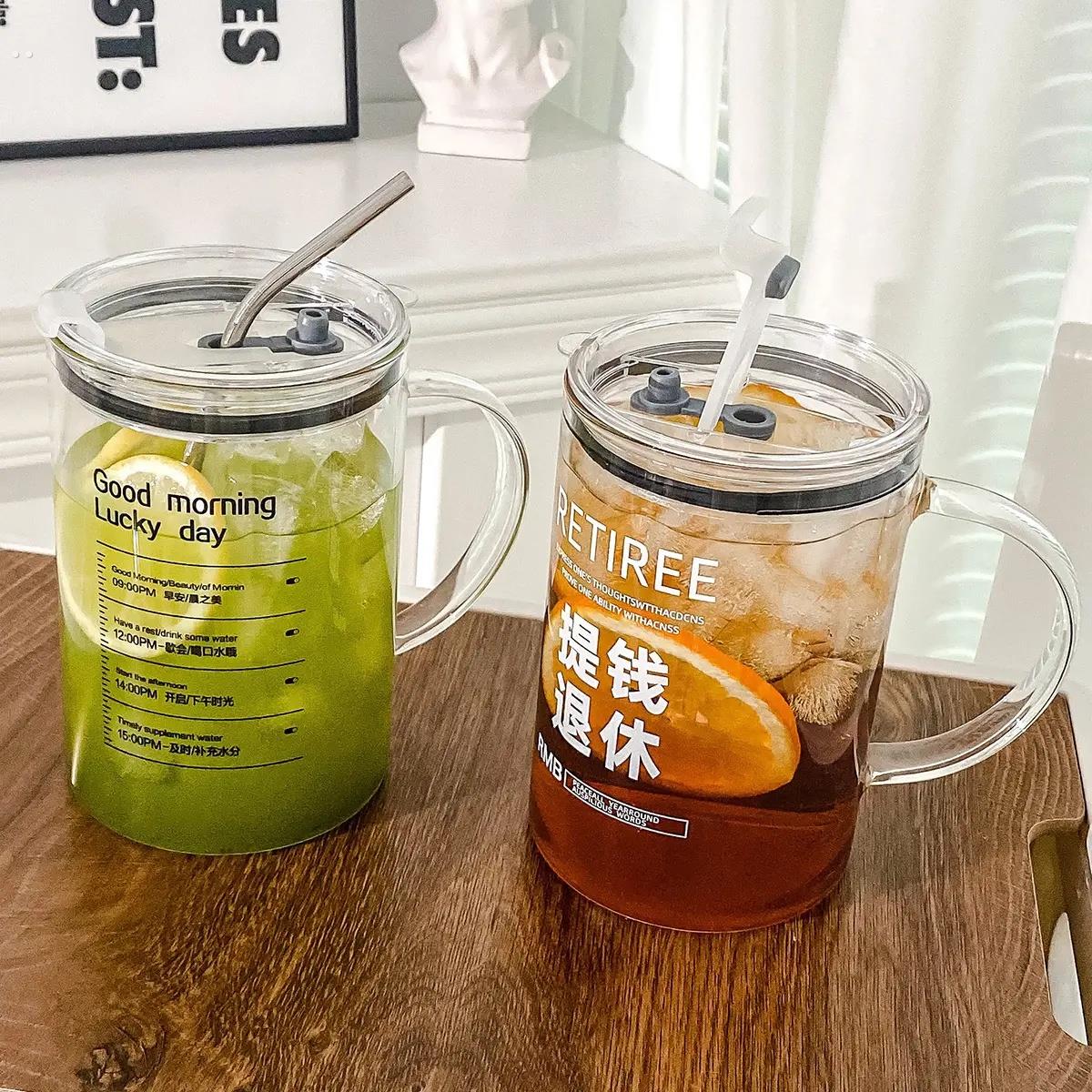 1l升大容量水杯泡茶杯高硼硅吸管杯玻璃杯子喝水女办公室带盖茶杯