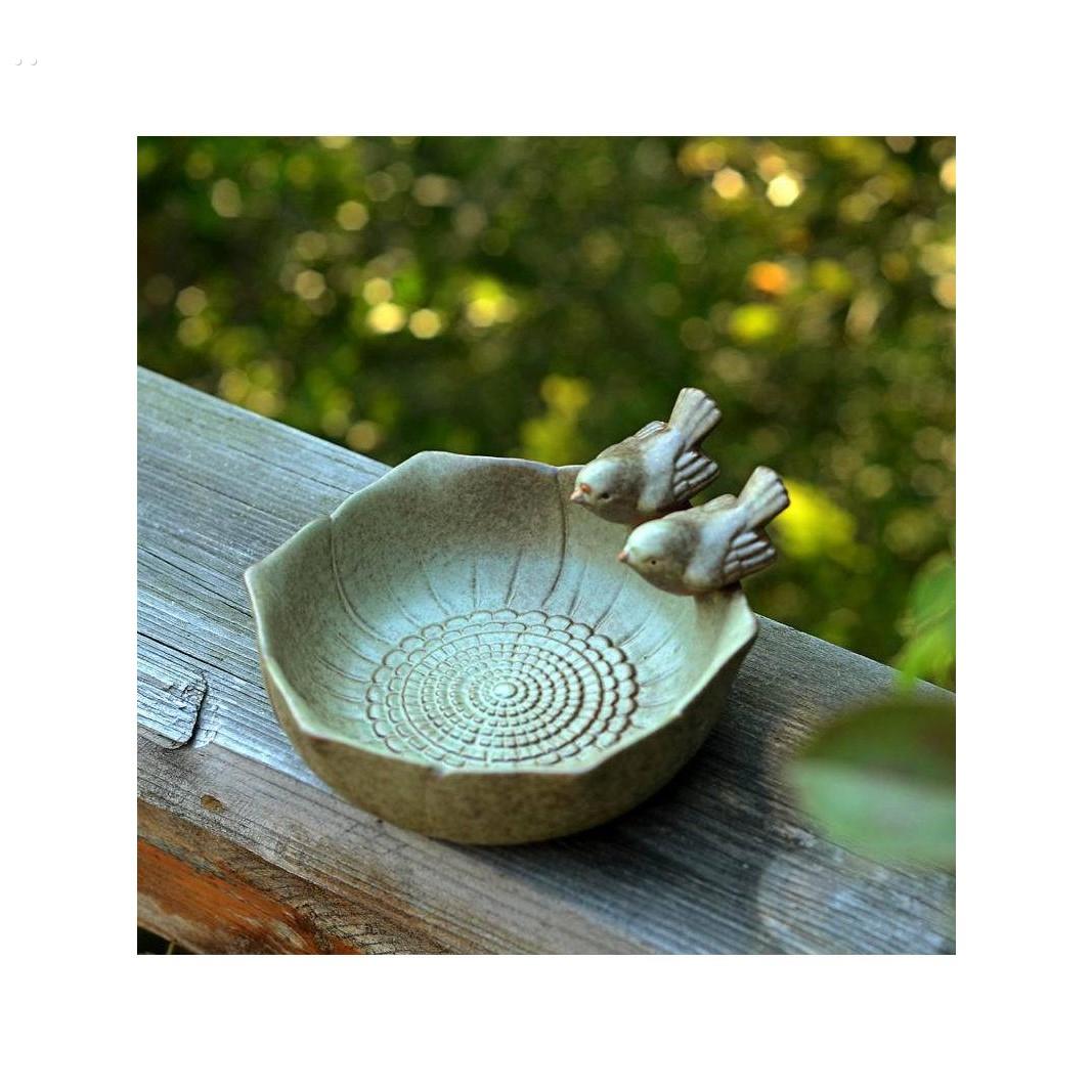 欧式覆古陶瓷喂鸟器户外落地式鸟饮水碗，防止翻倒