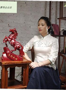 红花梨木雕马摆件实木雕刻工艺品红木马摆件木马摆X件家居开业礼.