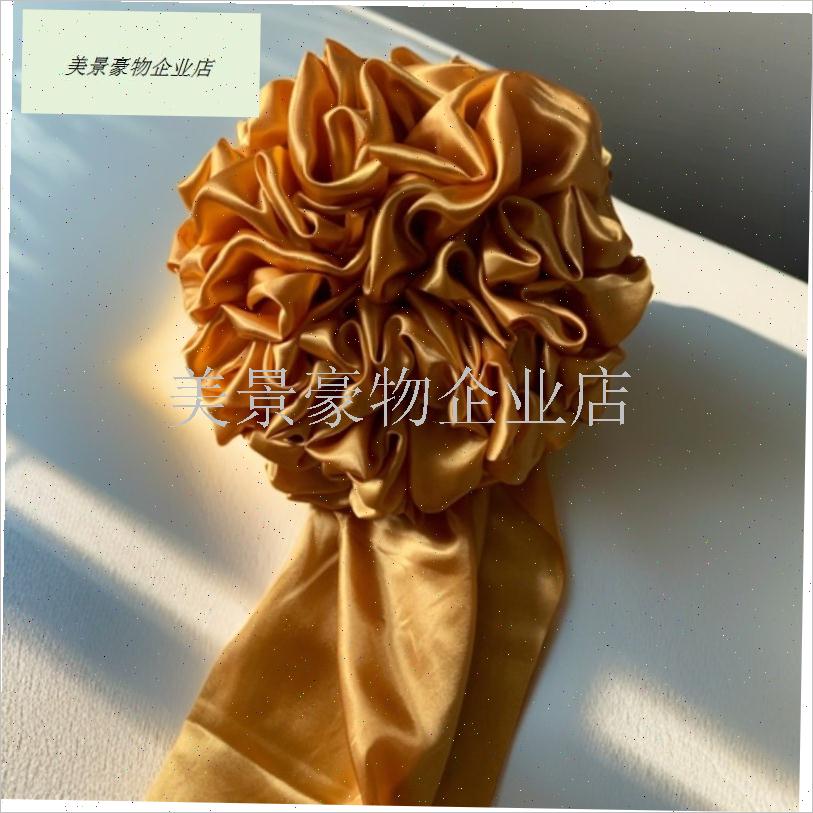 婚礼道具牵巾多色彩球红绿色锈球D色丁绸缎大红金黄色花球剪彩花.