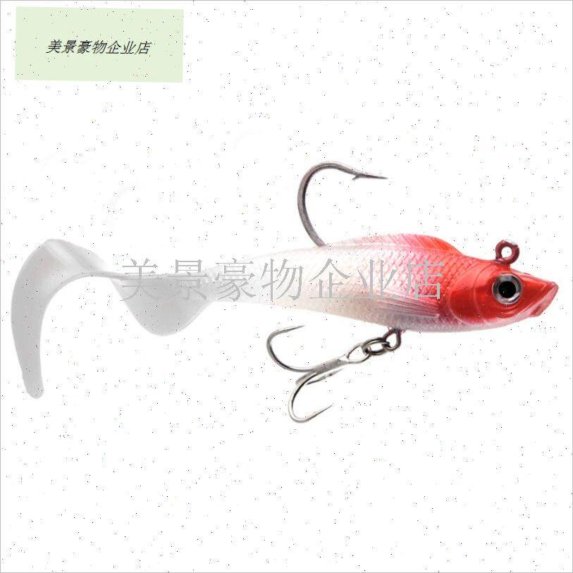 海钓路亚铅头钩软饵t尾卷尾钓组仿生包铅鱼MM鲈鳜鱼专用vib夜光.