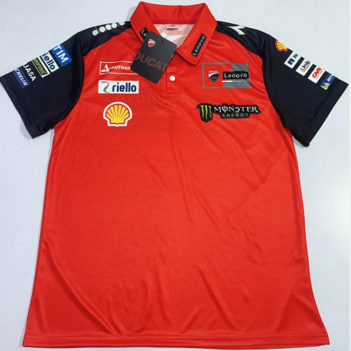 2024新款夏季杜卡迪红色翻领摩托车赛车服短袖男女速干透气休闲