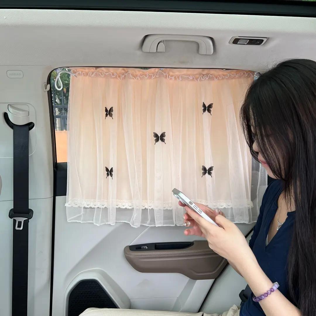 汽车窗帘遮阳帘轨道吸盘式宝宝防晒帘蝴蝶侧纱帘帘睡觉隔热隐私帘