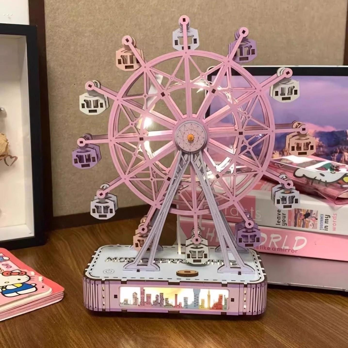 木制dy手工音乐盒八音盒木制机械旋转摩天轮木质拼装生日礼物女