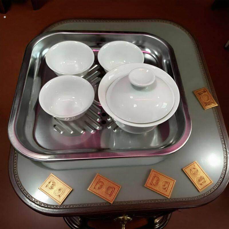 特厚不锈钢旅行盘家用茶台双层茶托户外露营便携式镂空干泡茶盘