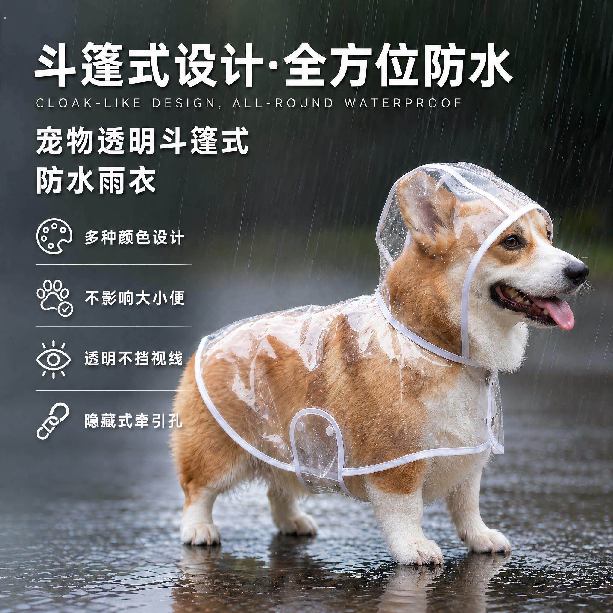 宠物雨衣狗狗透明斗篷式短腿护肚防水防脏中小型犬雨披四季
