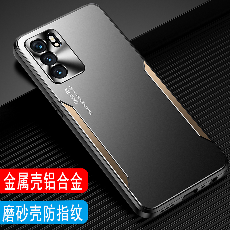 适用于OPPO Reno6手机壳金属男士款磨砂壳Reno6Pro外壳保护套Reno6Pro+镜头全包铝合金高级后壳软边硅胶壳