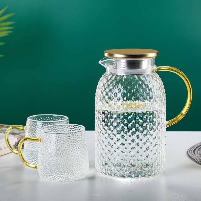 高硼硅玻璃水壶冷水壶茶壶果汁壶凉水壶大容量米粒壶锤纹水具套装