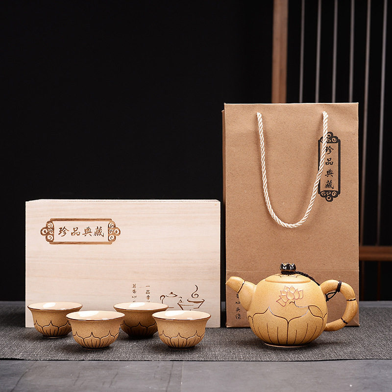 荷花功夫茶具套装家用复古伴四杯泡三才送壶盖碗礼手人一茶壶陶瓷,餐饮具,功夫茶具,淘宝优惠券,粉丝福利购,淘宝优惠卷